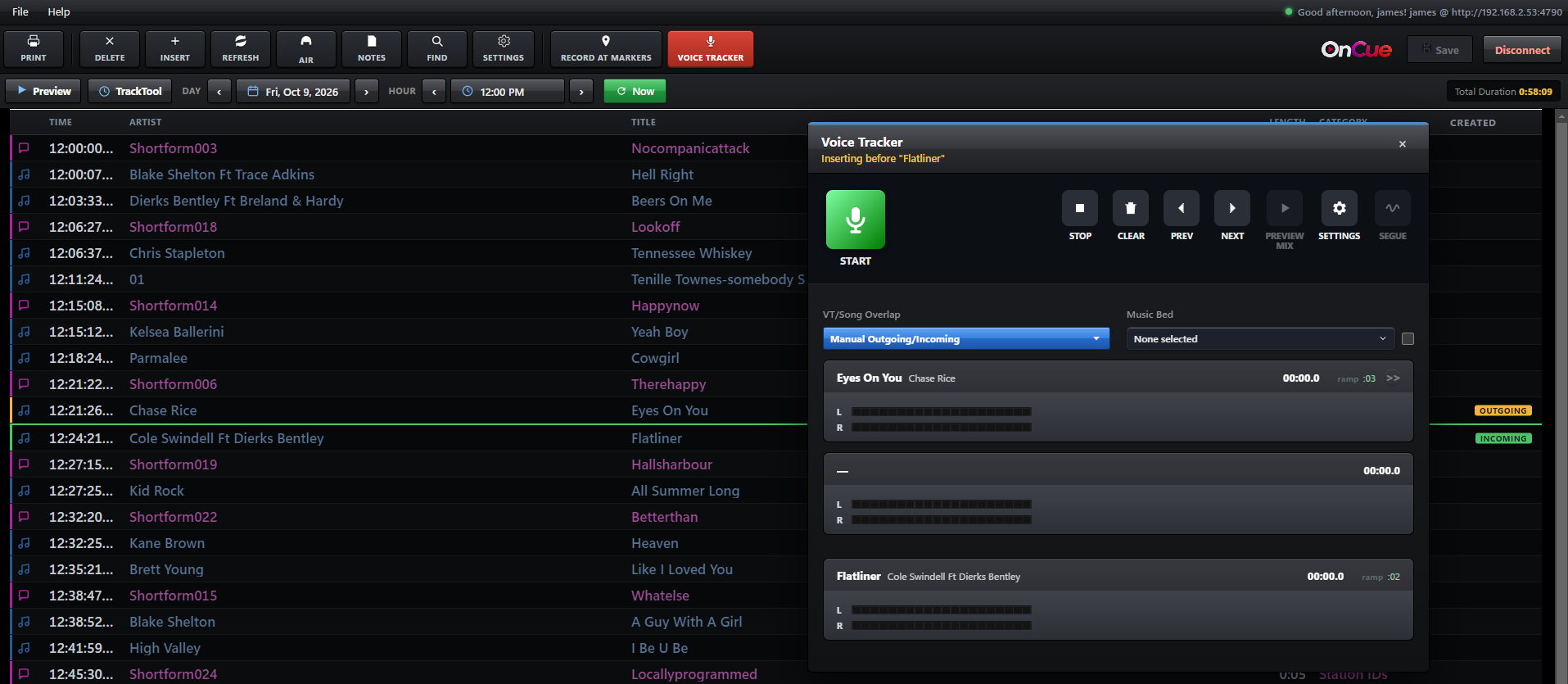 Remote voice tracking in OnCue