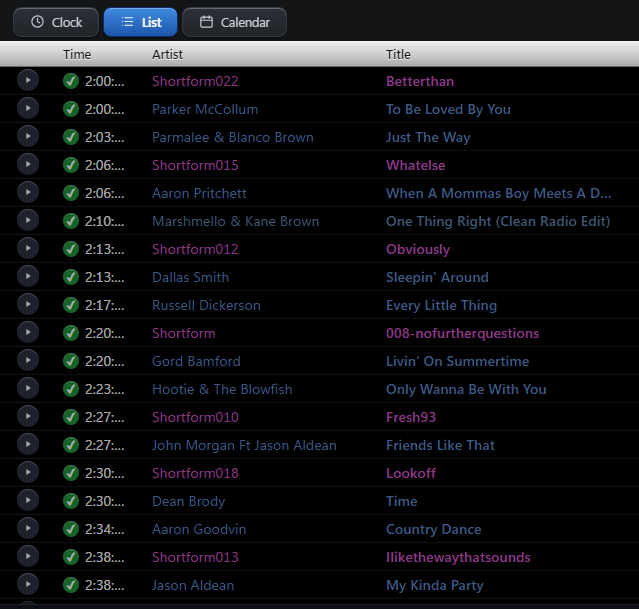 Clock and schedule overview in OnCue